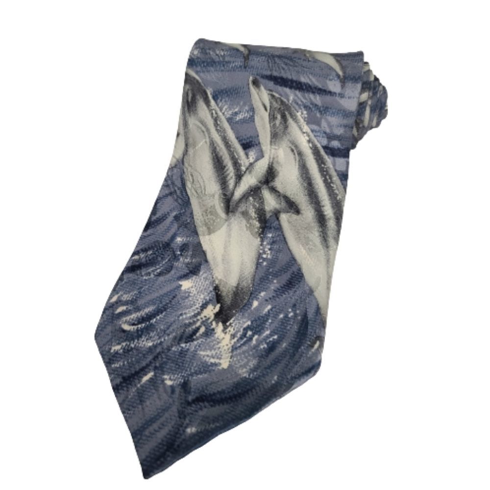 Endangered Species Dolphin Mammal 100% Silk Tie Blue ocean